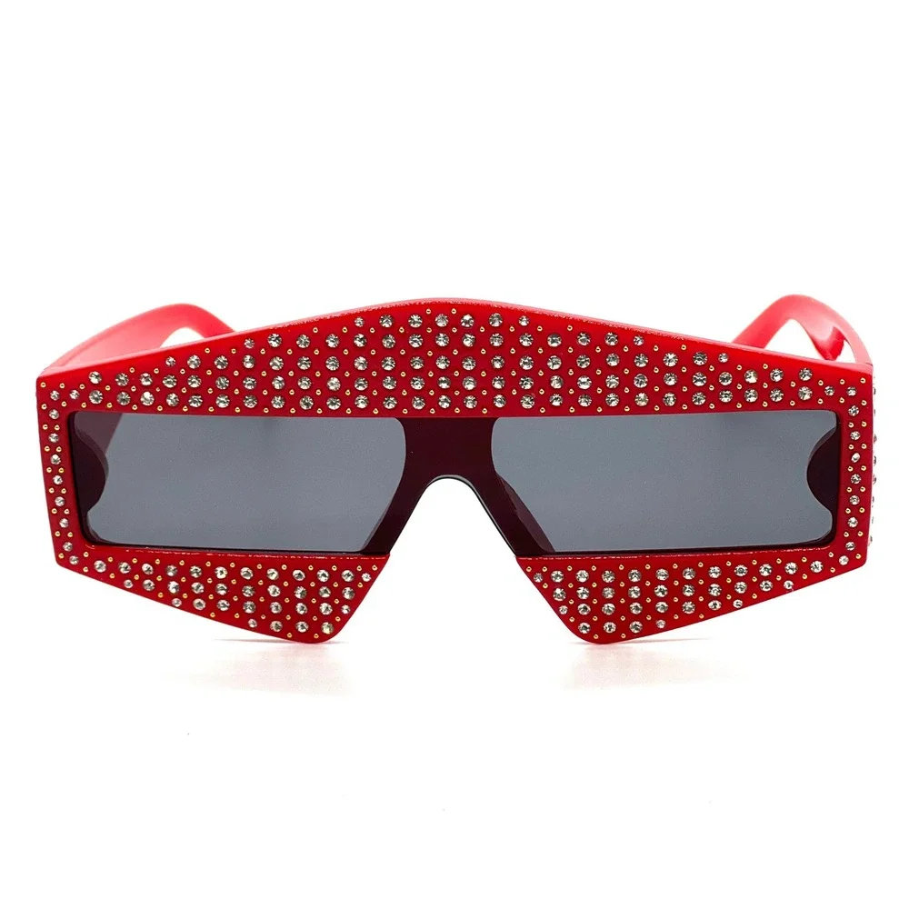 Women's Rhinestone Embellished Red Sunglasses Glamorous Statement Eyewear Lentes